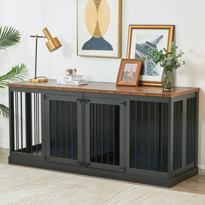 70.9” Large Dog Crate Furniture with Divider, Heavy-Duty Wooden Kennel Cage, TV Stand End Table for 1 Large or 2 Medium Dogs