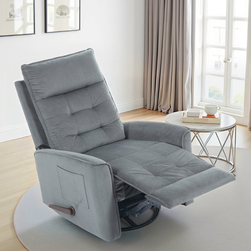 Soft Velvet Recliner Manual Swivel Rocker Recliner For Adults,Small Recliners For Small Spaces-Gray, Gray
