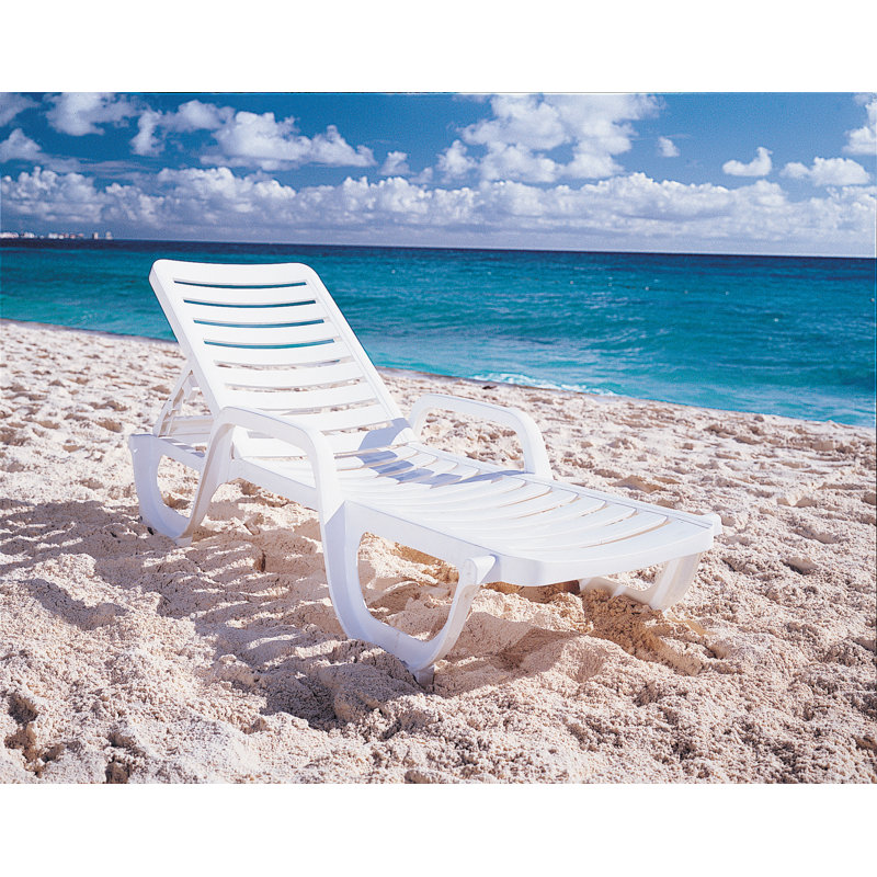 Grosfillex Bahia 75" Long Reclining Chaise, White