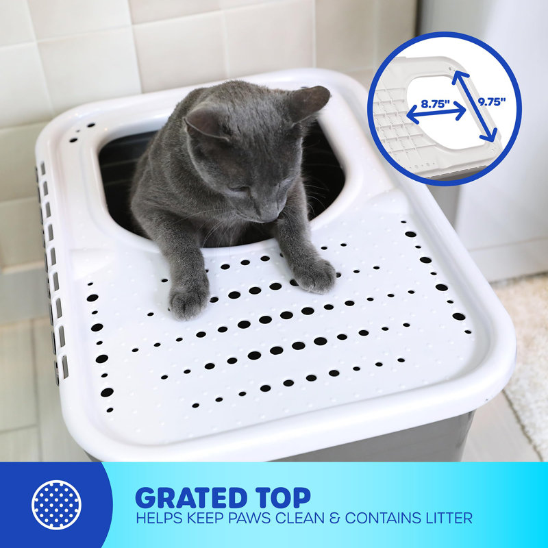 Gray and White Plastic Top Entry Cat Litter Box