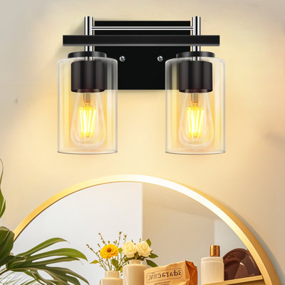 Luminaires de salle de bain: lampe de salle de bain 2 lumières sur miroir avec abat-jour en verre transparent, lampe murale pour miroir