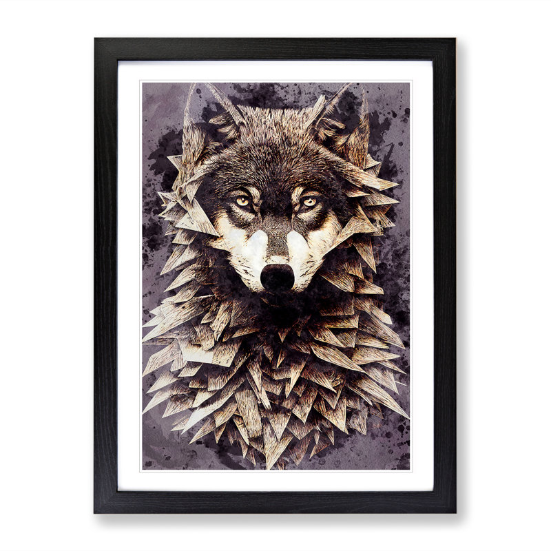 Spiked Wolf No.2 - Single Picture Frame Print, 34cm H x 25cm W x 2cm D, Black Framed