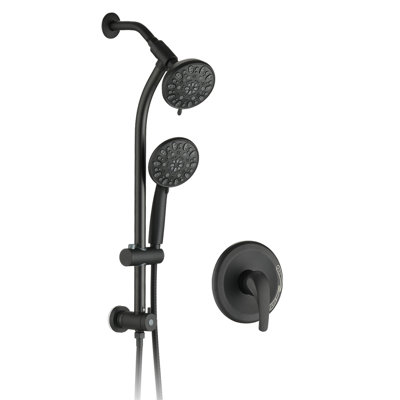Drill-Free Stainless Steel Slide Bar Combo Rain Showerhead 7-Setting Hand, Dual Shower Head Spa System (Rough-In Valve Included)