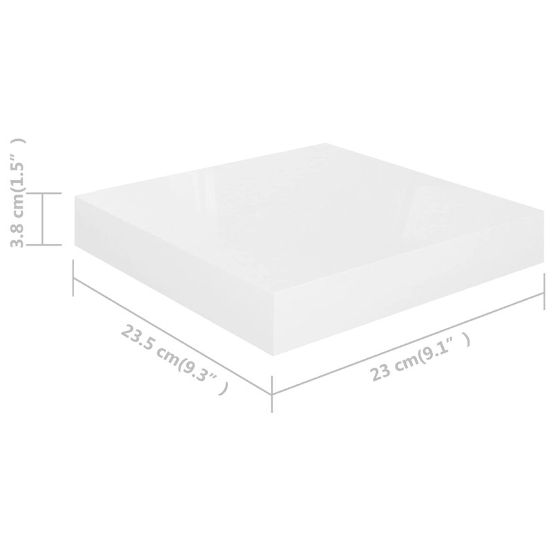 Arson 2 Piece Floating Shelf, High Gloss White, 3.8cm H x 23.5cm W x 23cm D