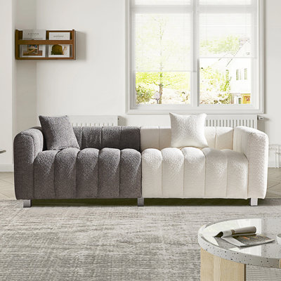3-Seater Sofa, Modern Bubble Upholstered Couch with Metal Base and 2 Pillows