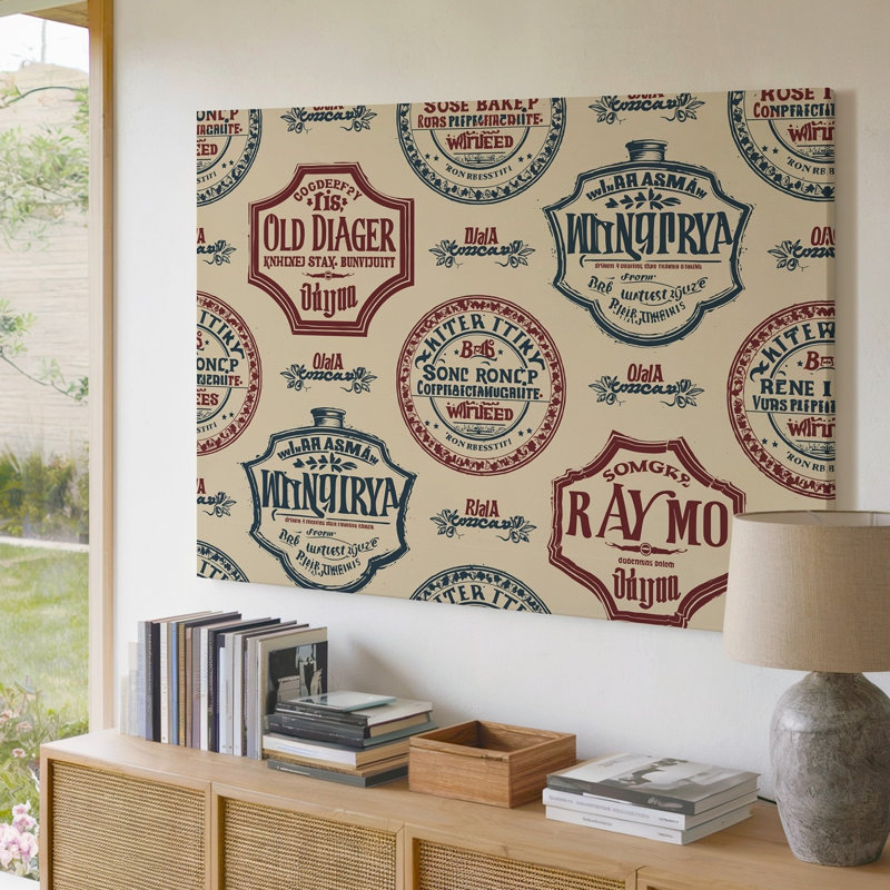 Toile, une conception de papier peint rétro déplie un collage complexe d'étiquettes d'art mural mettant en valeur le vieux rhum de Digger