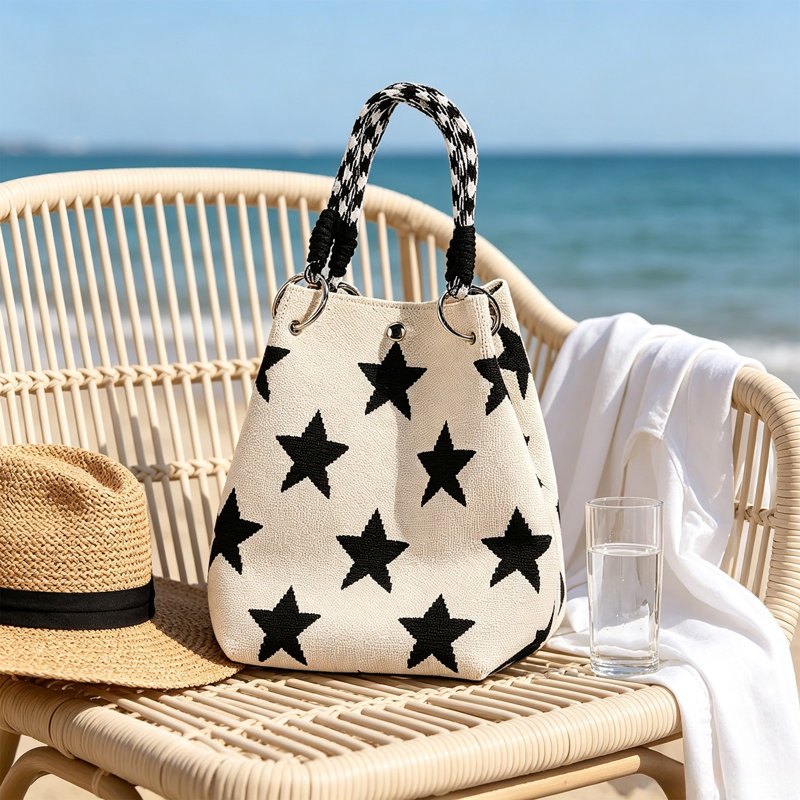 Sac à main tressé en plastique à motif étoiles, sac à main tricoté, léger et élégant, idéal pour les déplacements quotidiens, petit sac de rangement