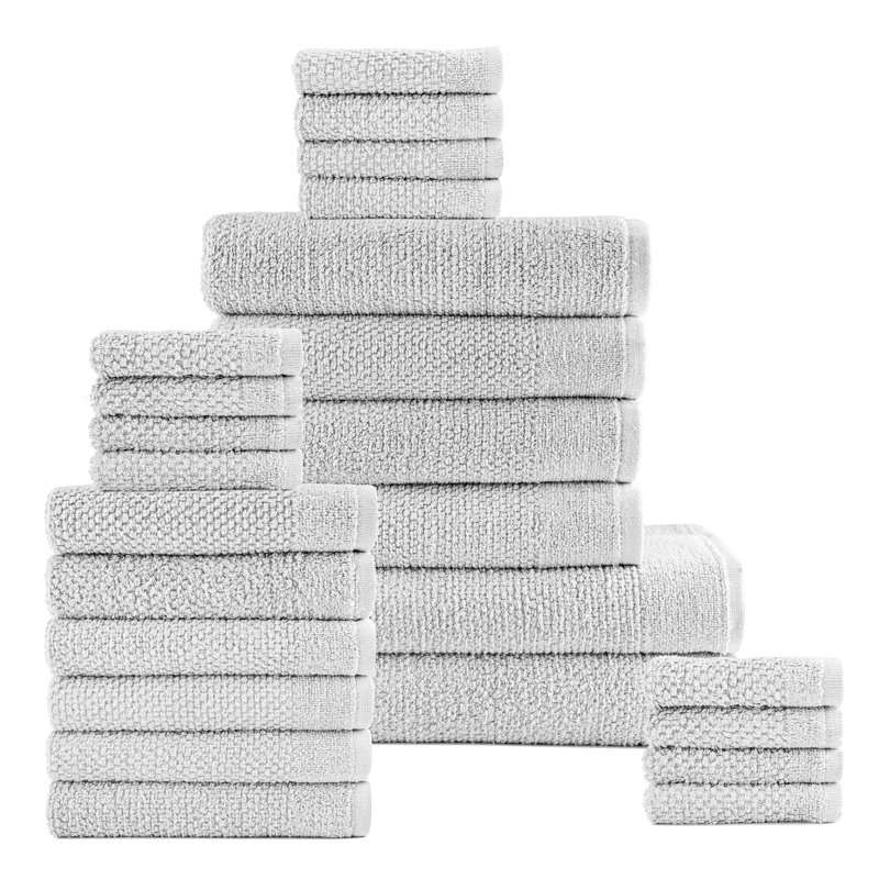 Dan River 24 Piece Popcorn Cotton Bath Towel Set, Stone Gray