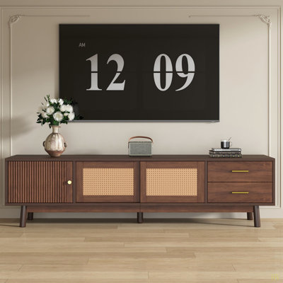 Mid Century Modern TV Stand For 80" Tvs, Entertainment Center With Sliding Doors And Drawers, TV Table With Storage For Living Room, Bedroom by Dakota Fields