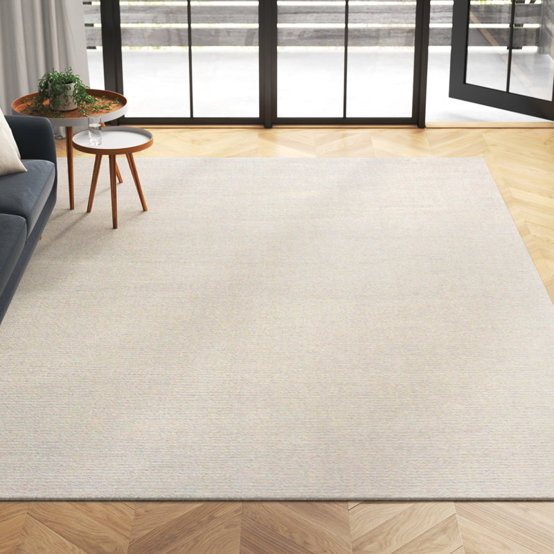 Tapis ivoire touffeté à la main Dingman, Rectangle 9 pi x 12 pi
