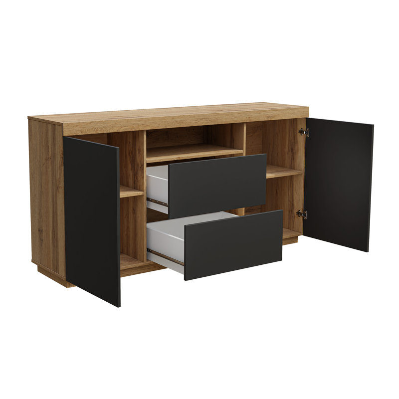 Tolliver 164cm W 2 - Drawer Chest of Drawers, Wotan Oak/Black