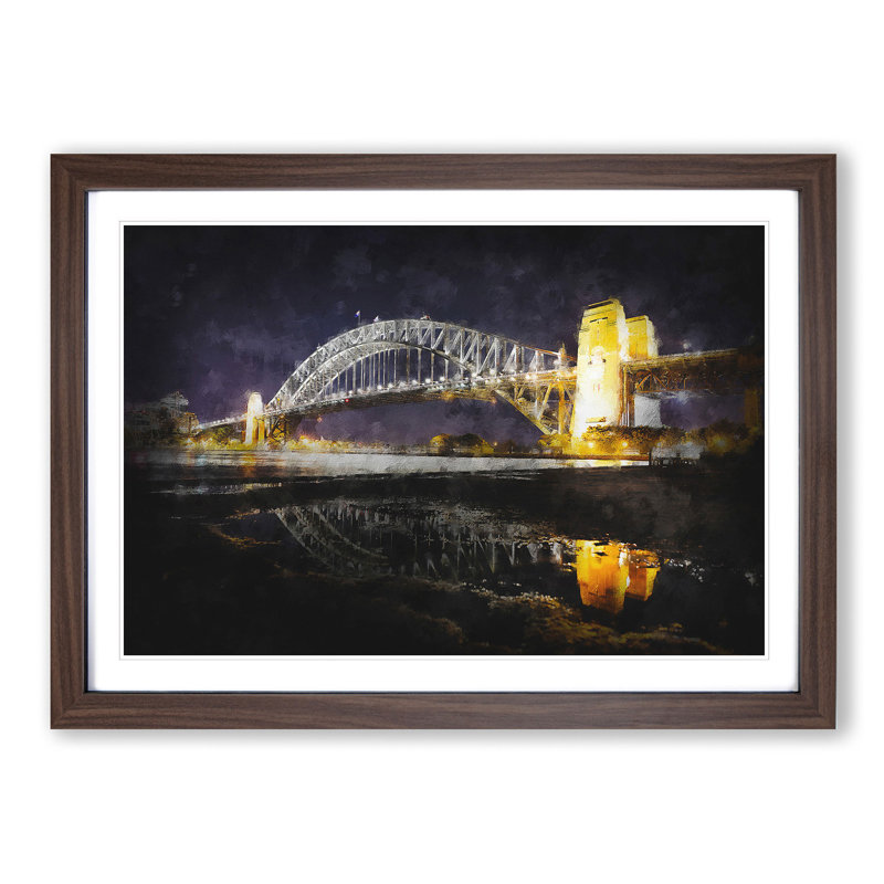 Sydney Harbour Bridge Australia - Picture Frame Painting Print, 62cm H x 87cm W x 2cm D, Walnut Framed