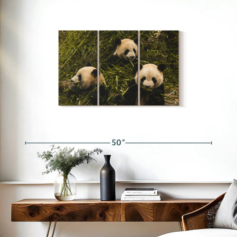 Trois Pandas affamés, H 20 po x l 33 po