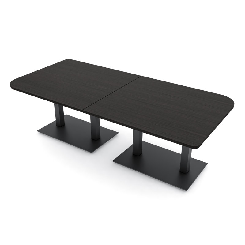 Table de conférence en forme de duo avec double base en métal, L 96 po x l 48 po, Cyprès noir, Noir mat