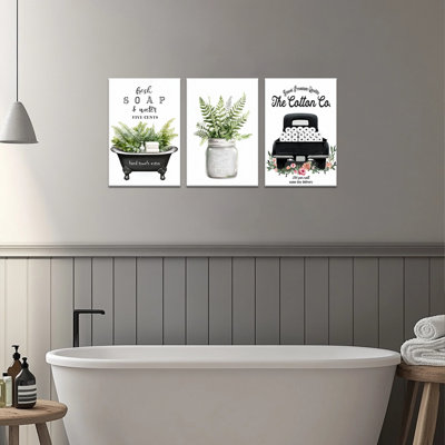  3 pièces de décoration de salle de bain de campagne, impression sur toile rustique pour salle de bain, décoration rustique de baignoire botanique, œuvre d'art botanique encadrée rétro pour salle de bain 32 po x 48 po x 3 pièces