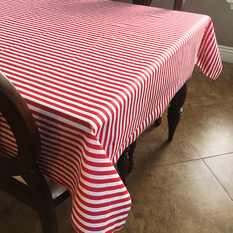 Half Inch Stripes Print Tablecloths, 108" x 58", White/Red