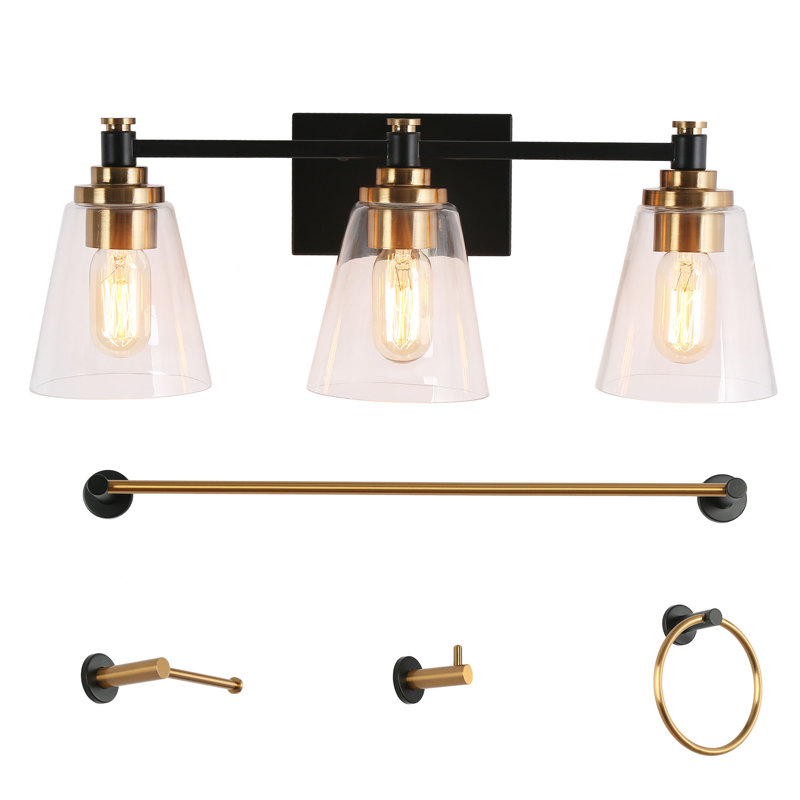 Geonaa 3 - Light Dimmable Black Vanity Light with Towel Bar Set