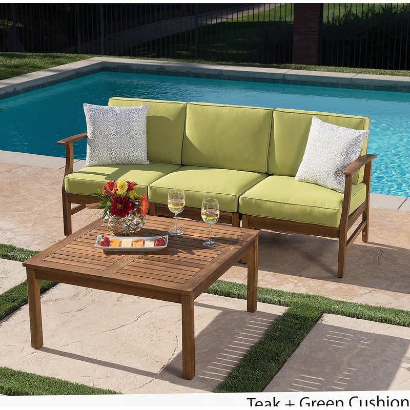 PERLA 3 SEATER SOFA AND TABLE SET, GREEN