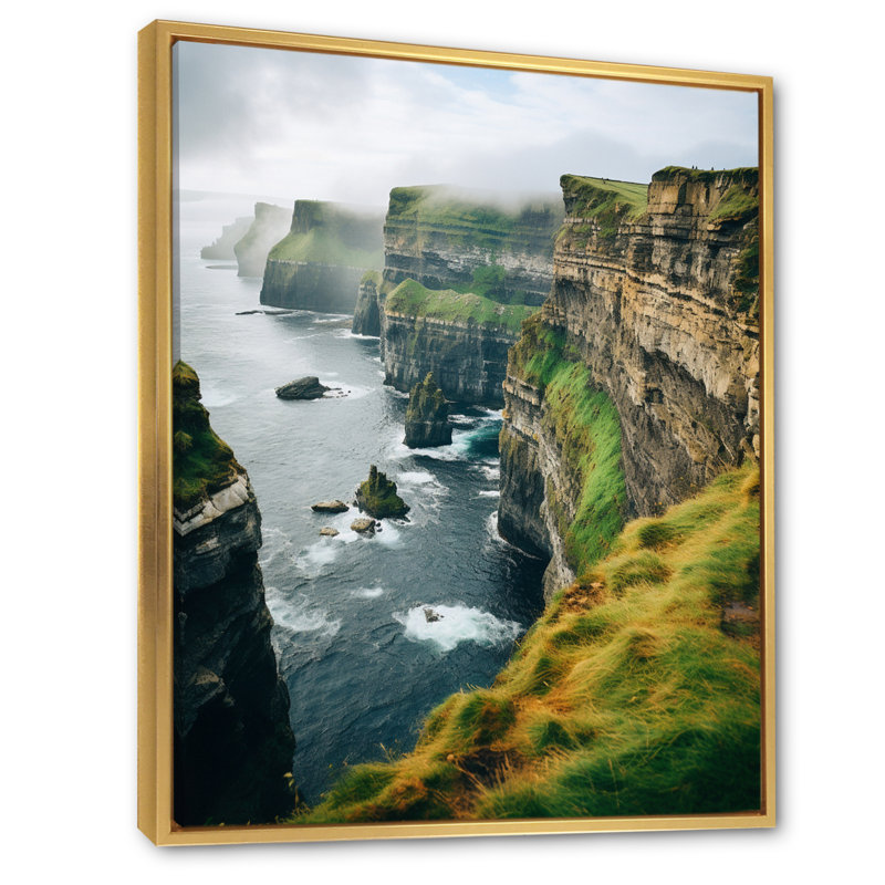 Impression sur toile paysage irlandais, Falaises de Moher, reproduction côtière - Falaises de Moher I, Cadre flottant doré