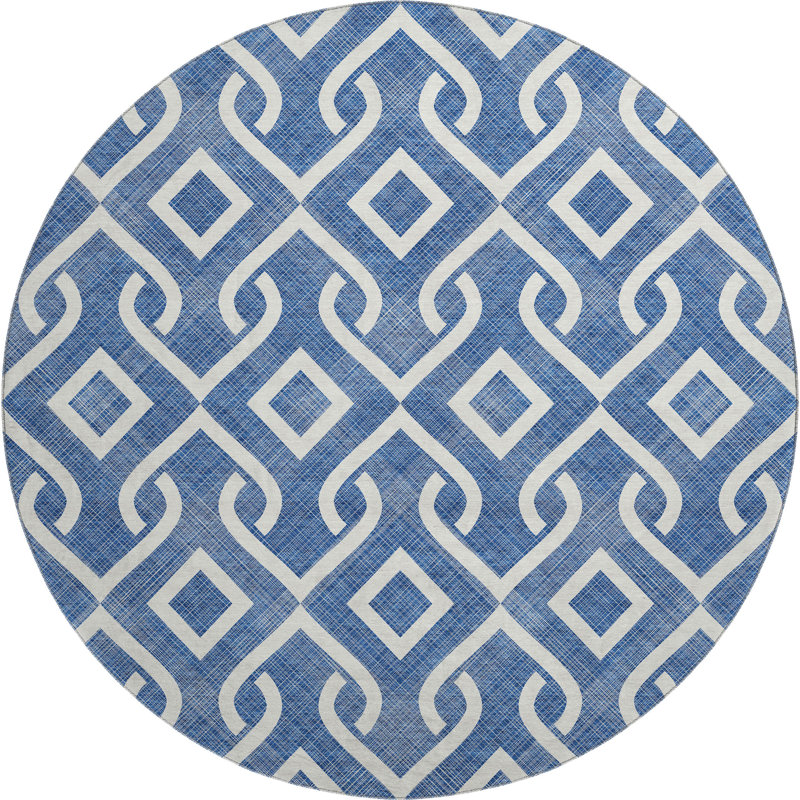 Tapis bleu Cerrito lavable à la machine de qualité supérieure, Rond 8 pi