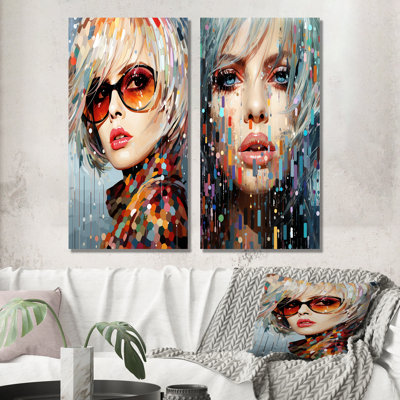 «Colorful Artistic Woman Fusion Portrait I», ensemble de 2 décorations murales Pop Art