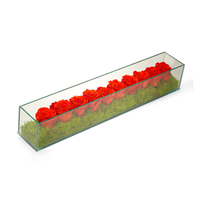 Roses préservées dans un cadre en verre rectangulaire, Orange