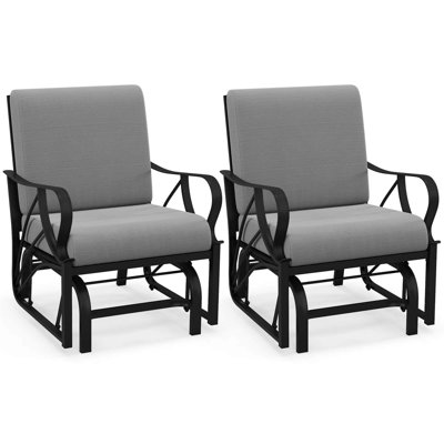 2 Pcs Patio Rocking Chair With Cushion Heavy-duty Metal Frame Smooth Glider Outdoor