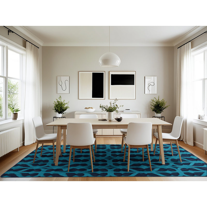 Machine Washable Trellis Blue Area Rug, Rectangle 7' x 10'