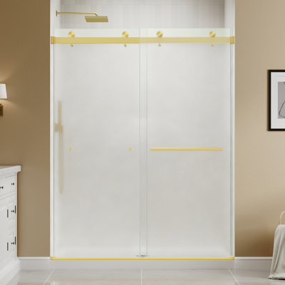 43"-48" W x 78" H Frameless Double Sliding Shower Door in Brushed Gold with 1/4" Frosted Tempered Glass, Dual Handle