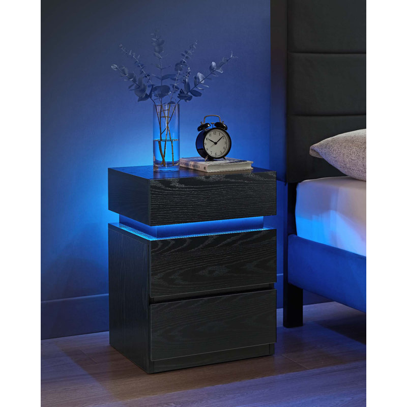 Casein 40cm W Manufactured Wood Bedside Table, Ebony Black