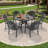 6-People 47.24-inch Round Table Cast Aluminum Outdoor Dining Set  and Blue  Cushions