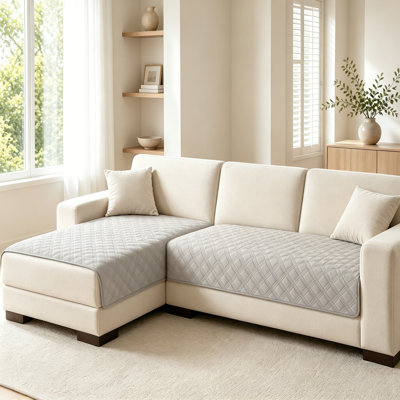2-Piece Quilted L-Shaped Sofa Cushion Cover, Pet-Friendly Non-Slip Sectional Sofa Protector, Machine Washable