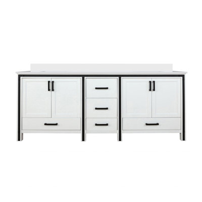 Meuble-lavabo double blanc 84 po X P 22 po D, avec plateau en quartz blanc