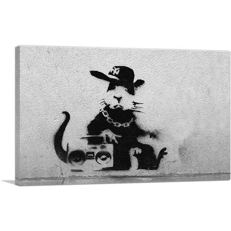 «Old School Rat with Boombox» par Banksy, reproduction d'art sur toile tendue, H 12 po x l 18 po x 1,5 po