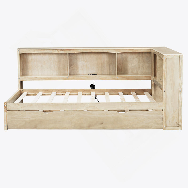 Daybed with Trundle,USB Ports and Storage Cabinets, Wood