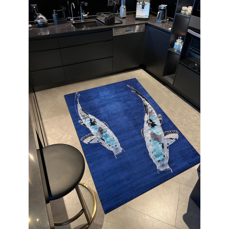 Tapis tissé bleu Cobalt, Rectangle 4 pi 7,12 po x 6 pi 6,74 po
