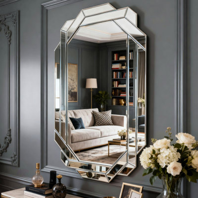 Grand miroir mural pour le décor, miroir horizontal ou vertical à bords biseautés sans cadre, miroir mural pleine longueur pour le salon, la salle de bain, la chambre à coucher, le couloir et la salle à manger (35,8 po x 23,8 po)