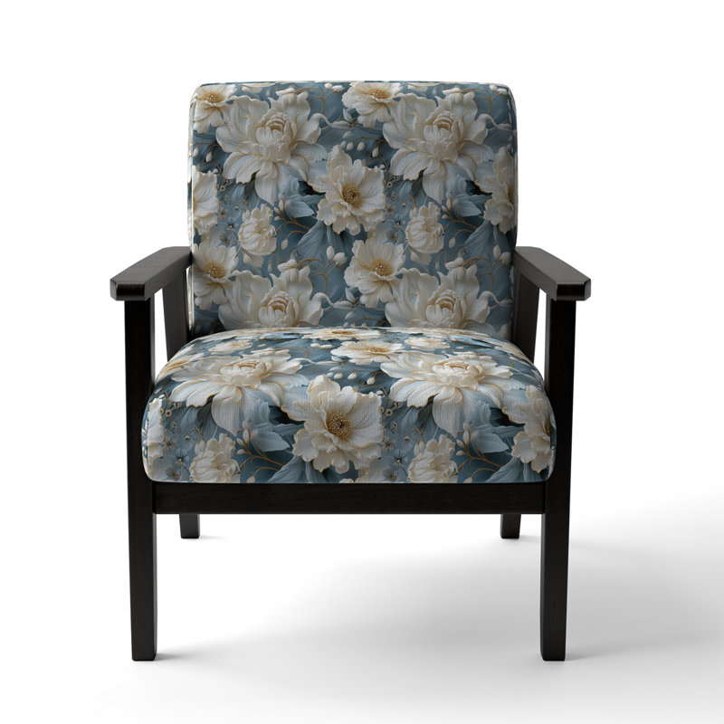 Cobalt Blue Scrollwork Swirls Victorian Pattern II - Upholstered Floral Accent Chair