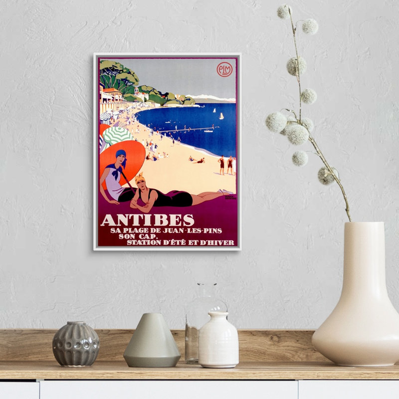«Antibes, Sa Plage de Juan Les Pins», affiche rétro, par Roger Broders, reproduction d'art sur toile tendue par Roger Broders