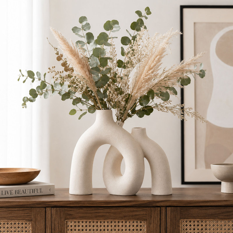 Vase sculptural en céramique avec décoration pour plateau de table et tablette