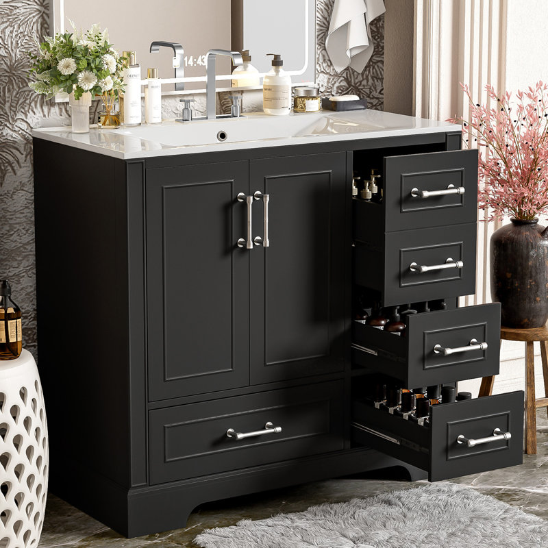 36'' Single Bathroom Vanity With Ceramics Top, Black