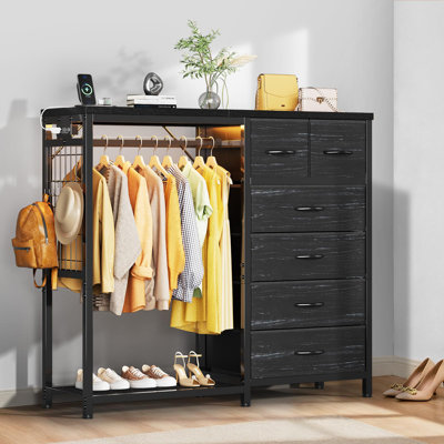 Grande commode pour la chambre à coucher, petite commode à 4 tiroirs en tissu pour le vestibule du vestibule du salon, rangement pour garde-robe en tissu robuste avec tringle à vêtements, cadeau pour adultes
