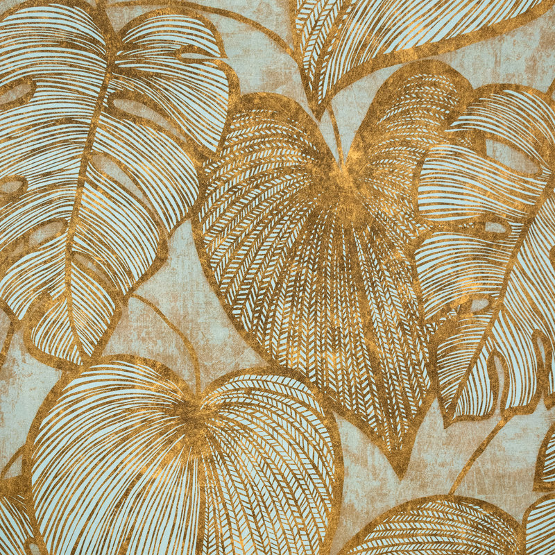 Julie Feels Home Collection Glitter/Shimmer Large Monstera Leaf Wallpaper Roll, Gold Teal