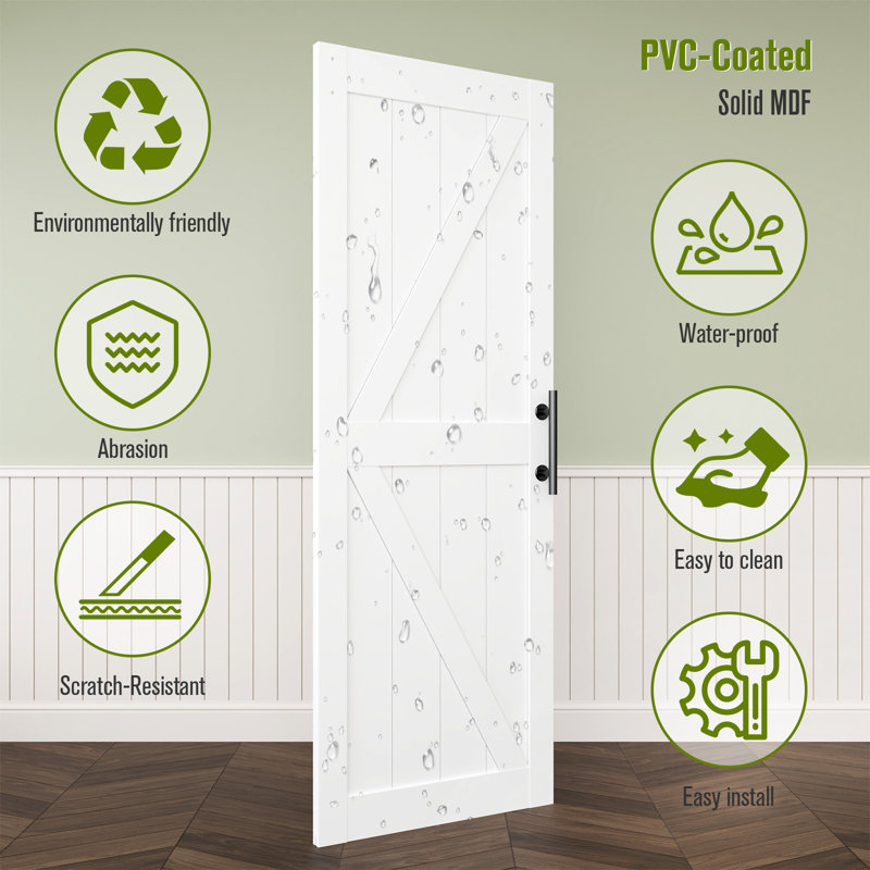30 X 84 MDF White K-Shape Latticework Barn Door With Full Set Hardware (Includes Complete Slide Kit And Door Handle)