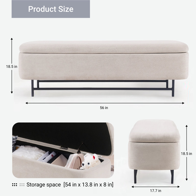 Atiksh Fabric Upholstered Storage Bedroom Bench, Tan, 18.5" H x 56" W x 17.7" D