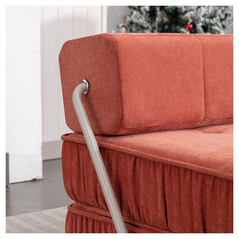 Canapé-lit pliant convertible orange, fauteuil futon rembourré en chenille avec support à ressort