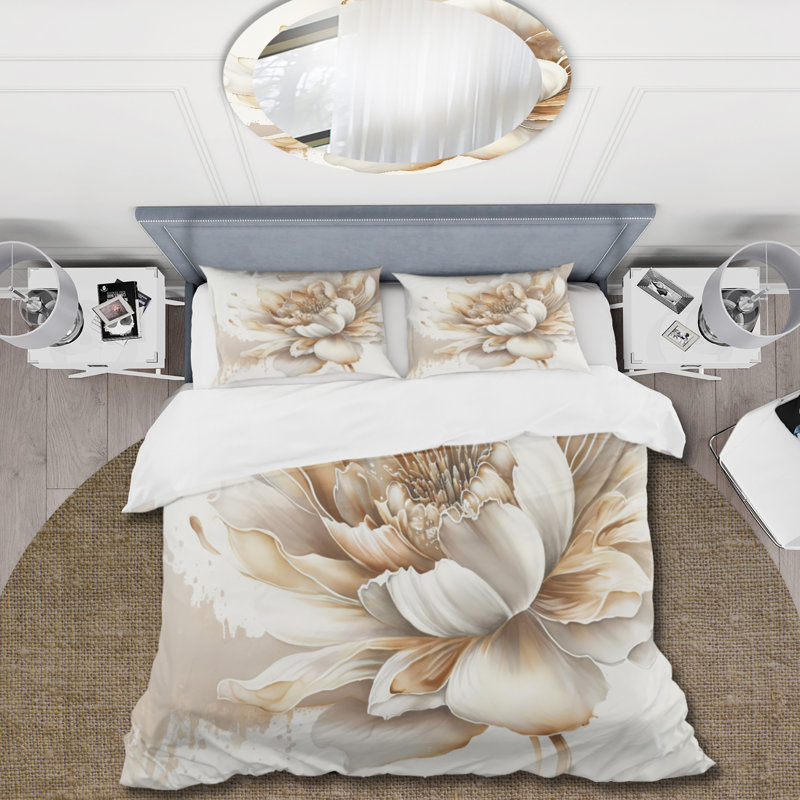 Blooming Beige Floral Design I - Ensemble de housse de couette floral - Polyester en microfibre