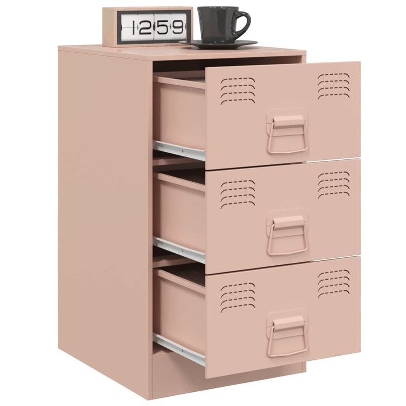 Raineri 34.5 cm W Steel Bedside Table, Pink, Individual