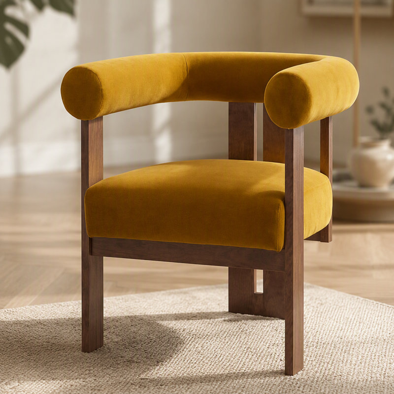 Chaise d'appoint moderne rembourrée avec accoudoirs ronds, Velours brun foncé