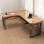 Bureau en bois massif en forme de L brun noyer avec 3 tiroirs-2103932464-2103932467